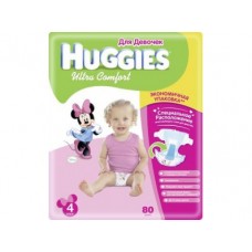 Подгузники HUGGIES Ultra comfort для девочек 4 (8-14кг), 80шт