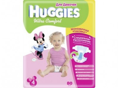 Подгузники HUGGIES Ultra comfort для девочек 4 (8-14кг), 80шт