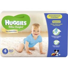 Подгузники HUGGIES Ultra comfort для мальчиков 4 (8-14кг), 80шт