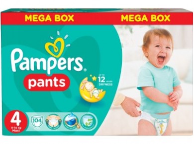 Подгузники-трусики PAMPERS 4 (9-14кг), 104шт