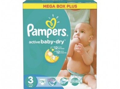 Подгузники PAMPERS Active baby midi 3 (4-9 кг), 174шт