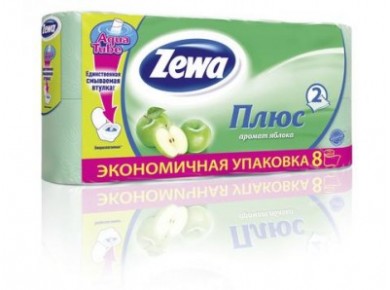 Туалетная бумага ZEWA PLUS двухслойная Яблоко, 8 рулонов