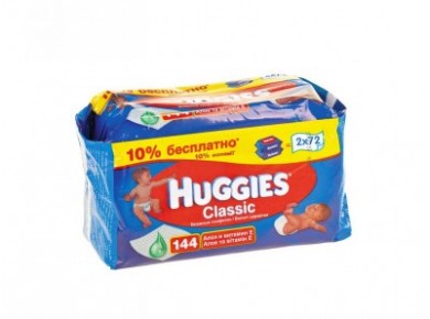 Салфетки HUGGIES classic duo, 144шт