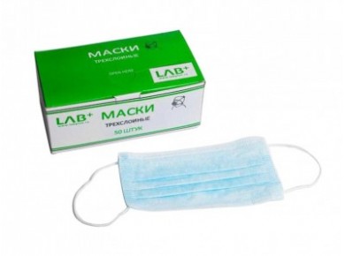 Маска LAB+ треслойная, 50шт