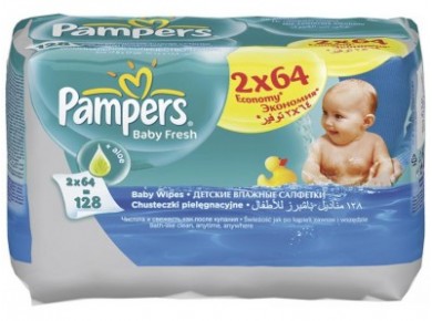 Салфетки PAMPERS сменный блок, 2х64шт