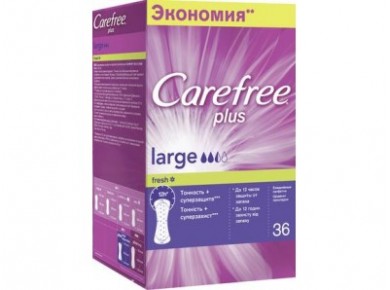 Прокладки ежедневные CAREFREE ароматизированные large fresh plus, 36шт
