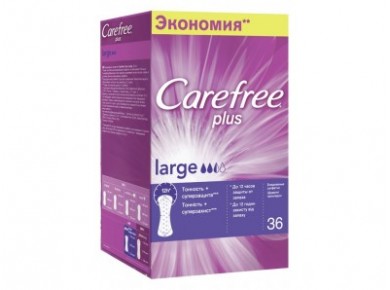 Прокладки ежедневные CAREFREE large plus, 36шт