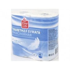 Туалетная бумага FINE LIFE белая 3сл, 4рулона
