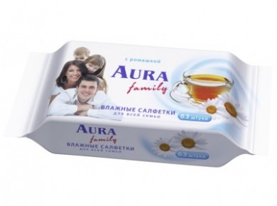Влажные салфетки AURA family, 63шт