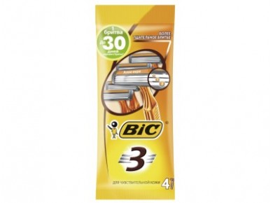 Станки одноразовые BIC 3 для чувствительной кожи, 4 шт