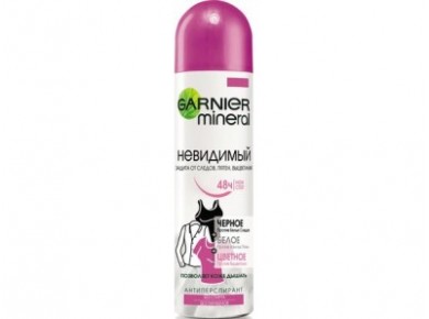 Дезодорант-спрей GARNIER mineral невидимыйбез следов на черном, белом и цветном, 150мл