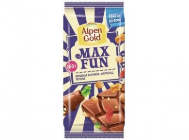 Шоколад ALPEN GOLD MAX FUN Взрывная карамель, 160г, 1 упаковка