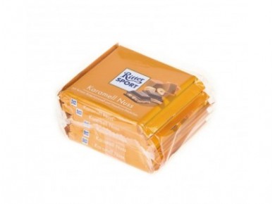 Шоколад RITTER SPORT молочный с кремом из сливочной карамели и лесным орехом, 100г, 5 штук