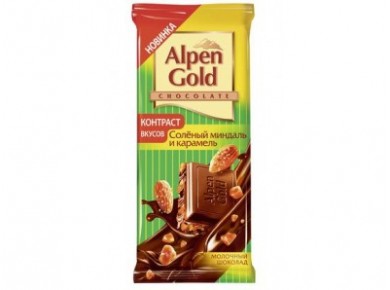 Шоколад ALPEN GOLD соленый миндаль и карамель, 90г, 20 коробок