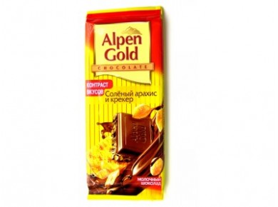 Молочный шоколад ALPEN GOLD соленый арахис и крекер, 90г, 5 штук