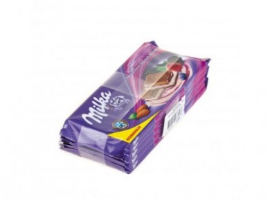 Молочный шоколад MILKA с двухслойной начинкой миндаль и лесные ягоды, 90г, 5 штук