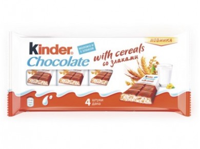 Шоколад KINDER молочный со злаками, 96г, 1 штука