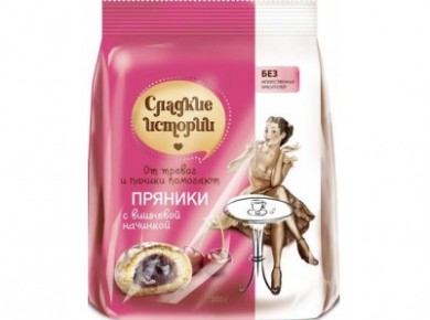 Пряники СЛАДКИЕ ИСТОРИИ с Вишневой начинкой, 300г, 1 штука