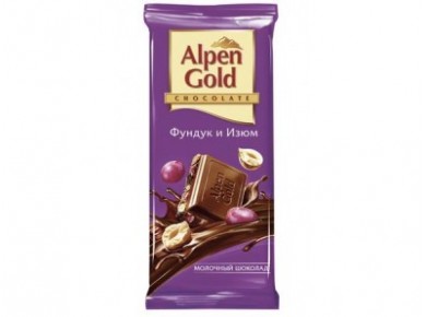 Шоколад ALPEN GOLD Фундук и Изюм, 100г, 5 штук