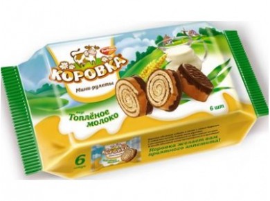 Бисквитный мини-рулет КОРОВКА Топленое молоко, 210г, 1 штука