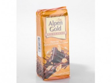 Шоколад ALPEN GOLD Арахис и Кукурузные хлопья, 100 г, 5 штук
