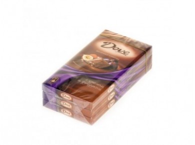 Шоколад DOVE молочный с фундуком и изюмом, 100г, 3 штуки