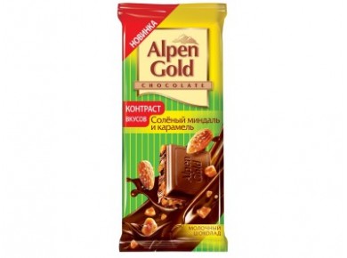 Шоколад ALPEN GOLD Соленый миндаль и карамель, 90г, 5 штук