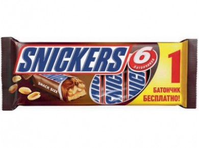 Шоколадные батончики SNICKERS, 6х40г, 1 штука