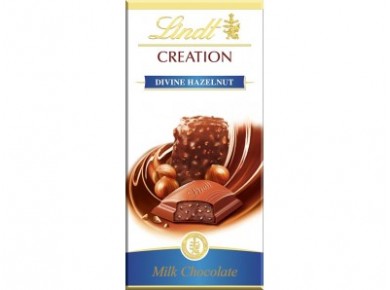 Шоколад LINDT Creation молочный c начинкой пралине из миндаля и лесных орехов, 100г, 1 штука