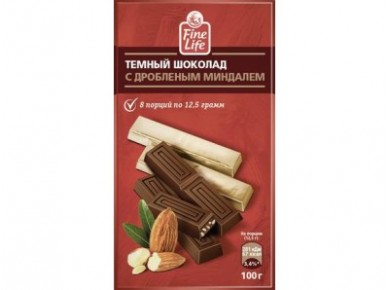 Шоколад FINE LIFE темный с дробленым миндалем,100г, 3 штуки