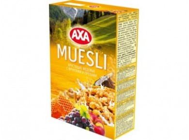 Мюсли AXA медовые с фруктами и орехами, 375г, 2 штуки