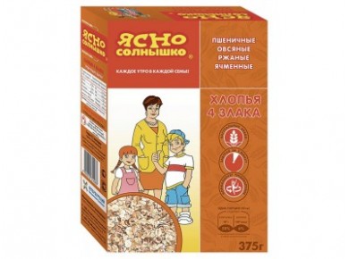 Хлопья ЯСНО СОЛНЫШКО 4 злака, 375г, 2 штуки