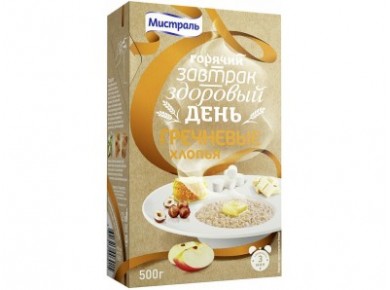 Хлопья МИСТРАЛЬ гречневые, 500г, 2 штуки