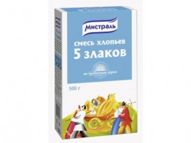 Хлопья МИСТРАЛЬ 5 злаков, 500г, 2 штуки