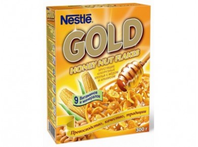 Хлопья NESTLE Gold nut flakes с медом и арахисом, 300г, 1 коробка