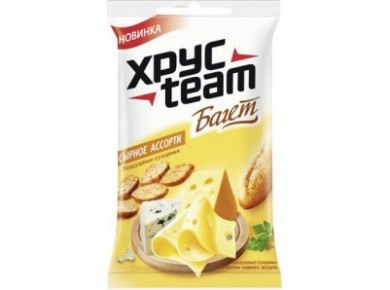 Сухарики ХРУСTEAM багет сырное ассорти, 60г, 4 штуки
