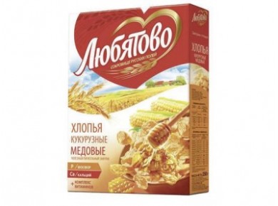 Хлопья кукурузные ЛЮБЯТОВО Медовые, 250г, 1 штука