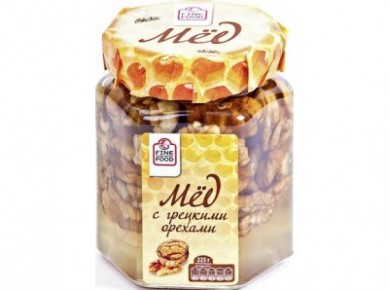 Мед FINE FOOD с грецкими орехами, 225г, 1 штука