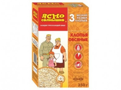 Хлопья овсяные ЯСНО СОЛНЫШКО мелкий размер 3 экстра, 350г, 1 упаковка