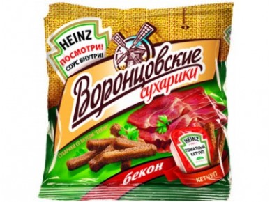 Сухари ВОРОНЦОВСКИЕ Бекон + кетчуп Heinz, 60г, 2 штуки