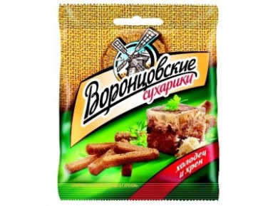 Сухарики ВОРОНЦОВСКИЕ холодец с хреном + горчичный соус Heinz, 60г, 2 штуки