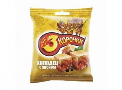 Сухари ТРИ КОРОЧКИ со вкусом холодца и хрена, 40г, 5 штук