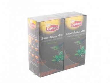 Чай зеленый LIPTON с мятой, 25х1.6г, 2 штуки