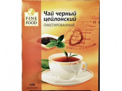 Чай FINE FOOD цейлонский черный пакетированный, 100х1,8г, 1 штука