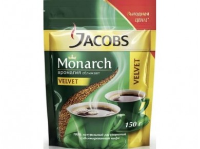 Растворимый кофе JACOBS MONARCH velvet, 150г, 1 штука