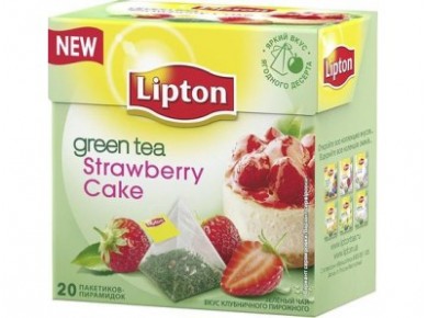 Чай LIPTON зеленый со вкусом клубничного пирожного, 20x1,4г, 2 штуки