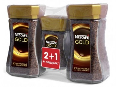Растворимый кофе NESCAFE Gold промо-упаковка. 2х95г+47,5г, 1 штука