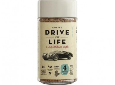 Кофе DRIVE FOR LIFE натуральный растворимый сублимированный с добавлением молотого, 100г, 1 штука