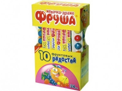 Жевательная резинка ФРУША 10 фруктовых радостей, 20г, 24 штуки