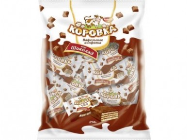Вафельные конфеты КОРОВКА со вкусом шоколада, 250г, 1 штука
